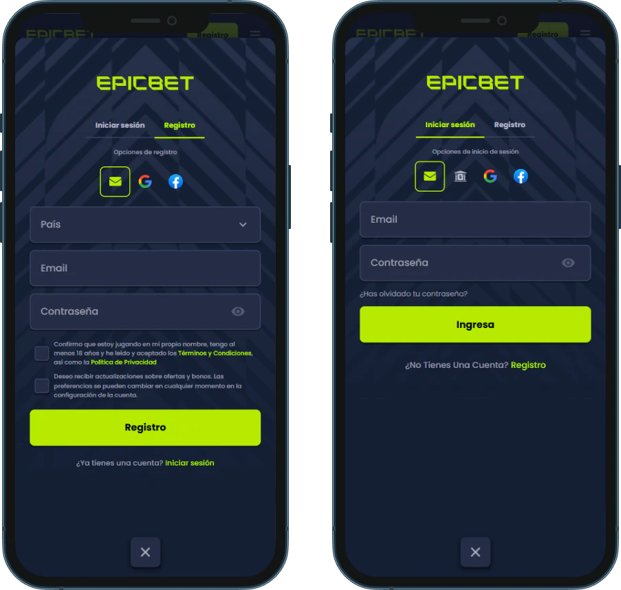 Registro e inicio de sesión en Epicbet